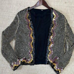 Vintage Women's Beaded Sequin Evening Jacket Medium Swiftie Sparkles Holiday
